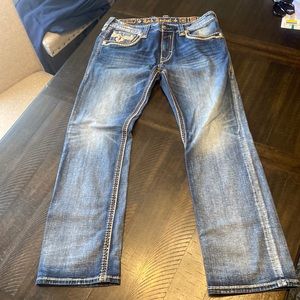 Men’s Rock Revival Feeney Straight Denim Blue Jeans 36W 30L Great Condition